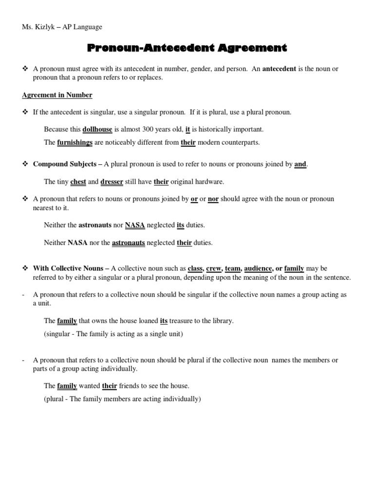 Pronoun Antecedent Agreement PDF  PDF  Grammatical Number Within Pronoun Antecedent Agreement Worksheet