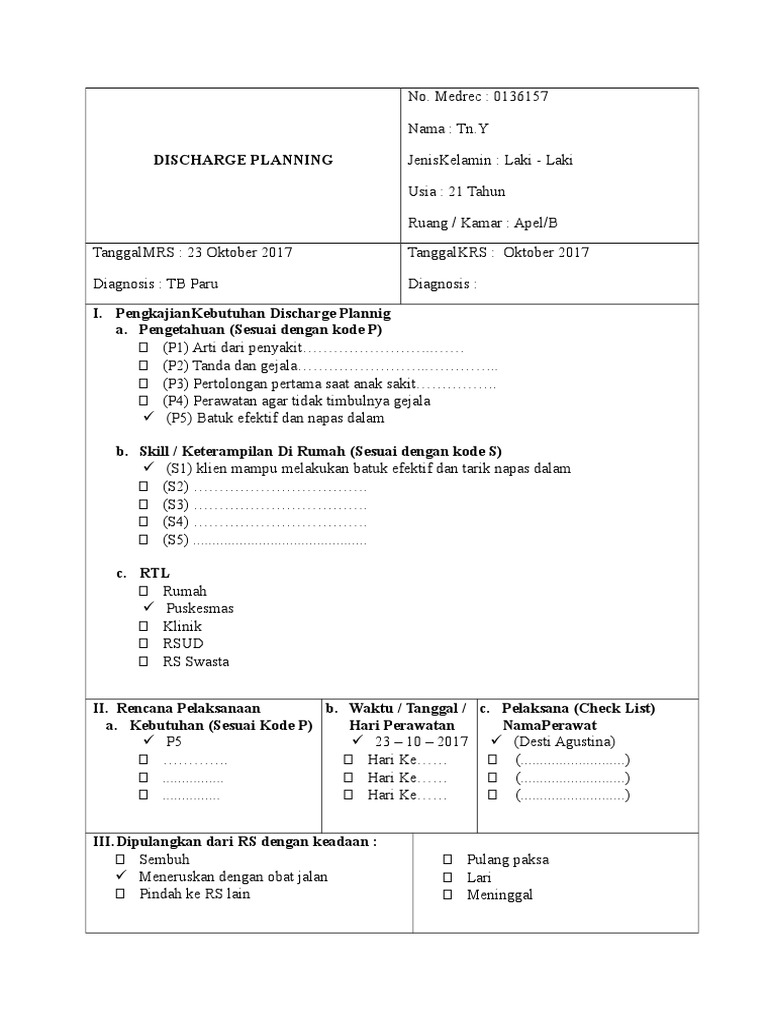 Discharge Planning TB Paru | PDF
