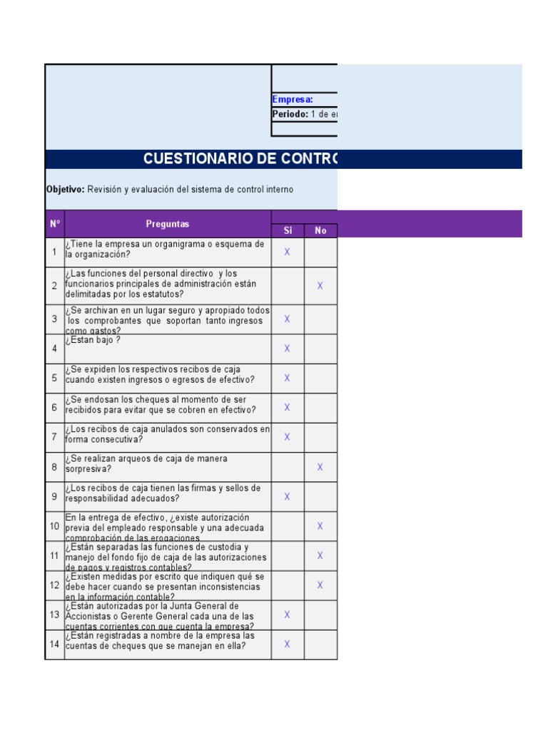 Cuestionario de Control Interno 2014 | PDF | Contabilidad | Cheque