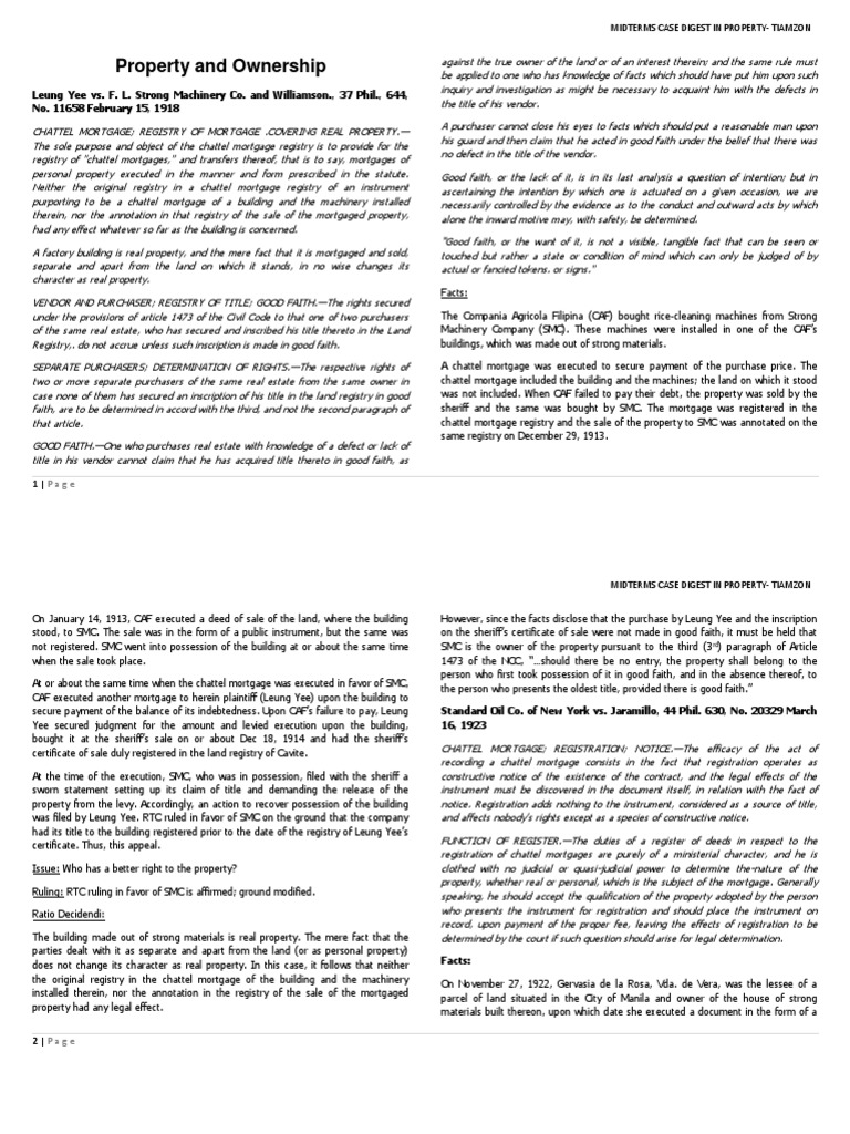 Property Ownership Case Digest Summary | PDF | Mortgage Law | Foreclosure