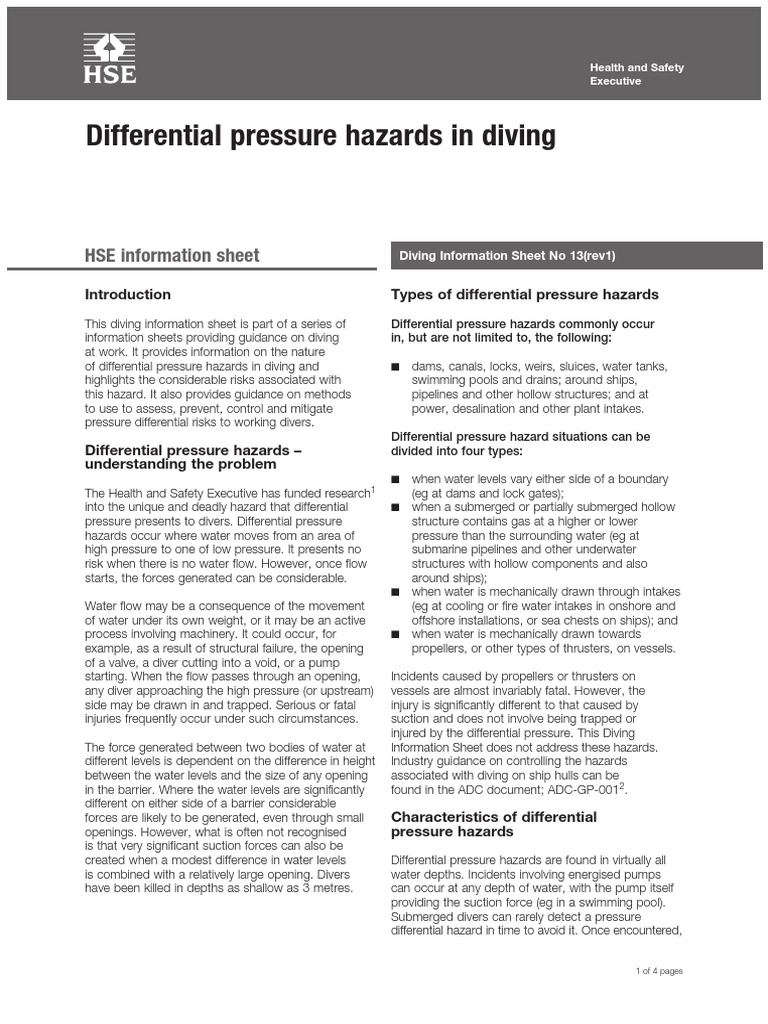 Differential Pressure Hazards in Diving PDF Scuba Diving