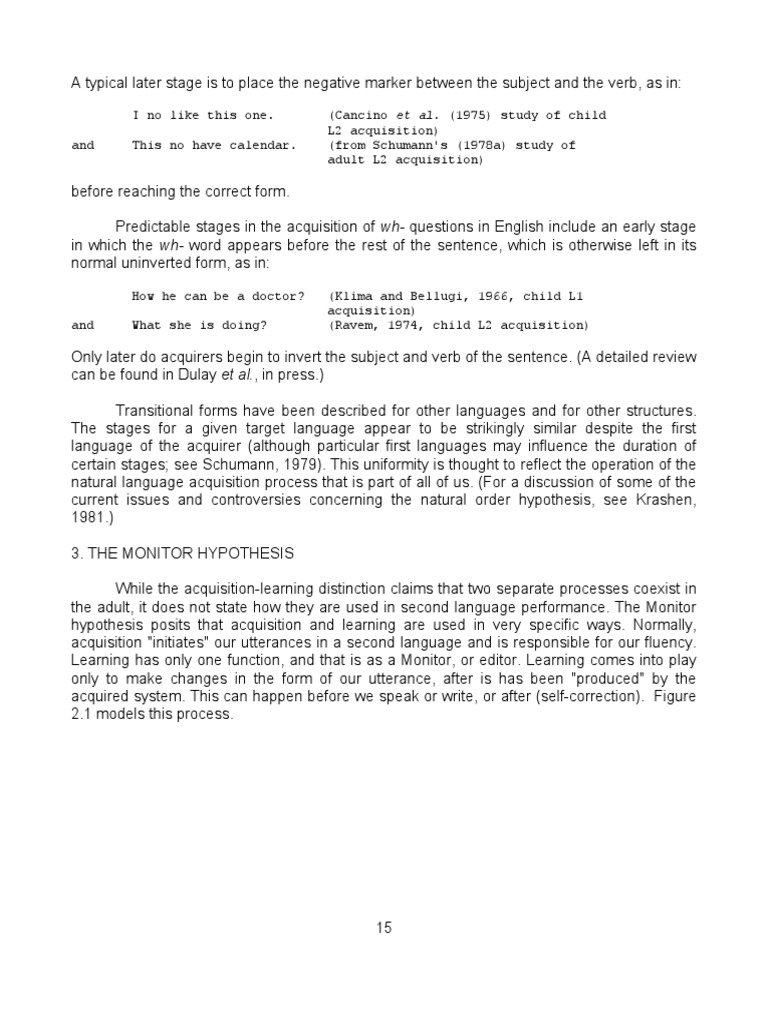 The Monitor Hypothesis Second Language Language Acquisition