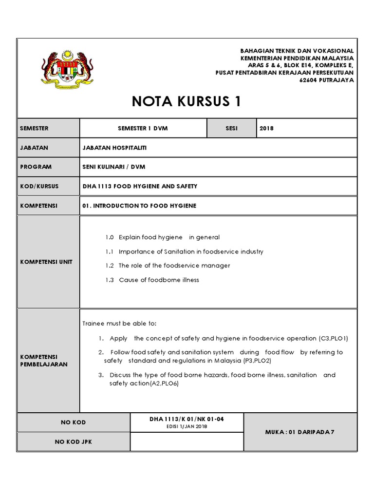 K1 Introduction To Food Hygiene Foodborne Illness Hygiene