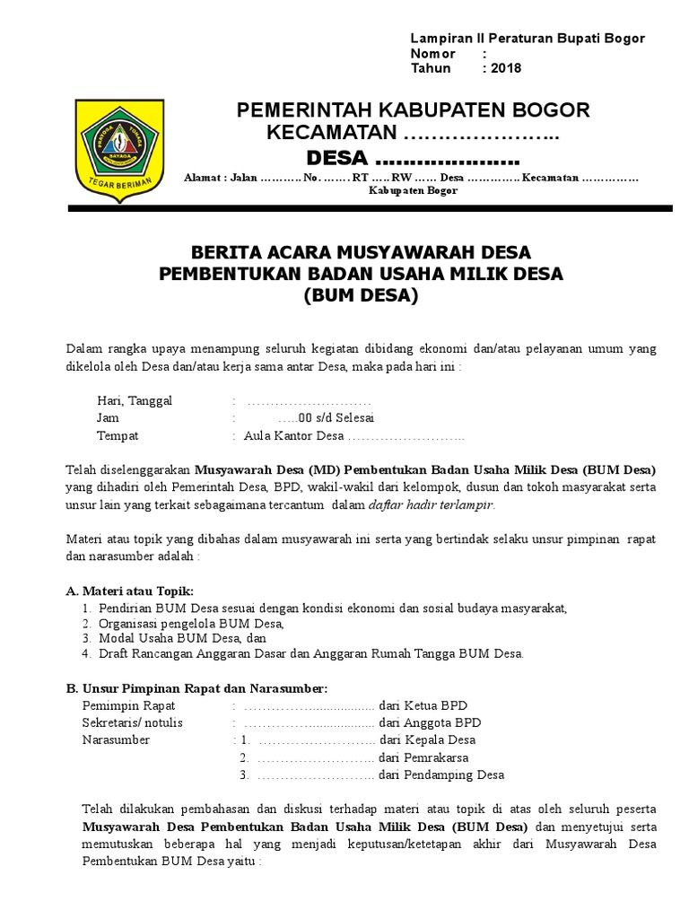 Berita Acara Pembentukan Bum Desa