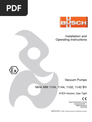 Busch Instruction Manual Mink Mm 1104 1142 Bv Atex Gastight En Vacuum Pump