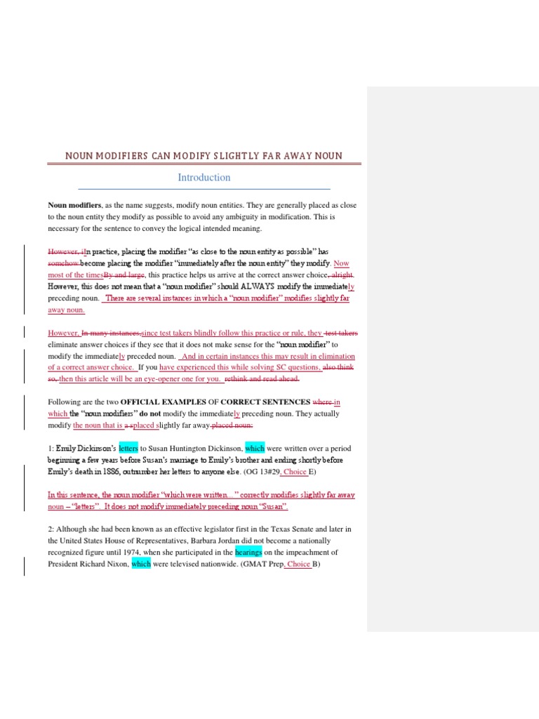 Noun Modifiers: Far Noun Modification | PDF | Phrase | Preposition And ...