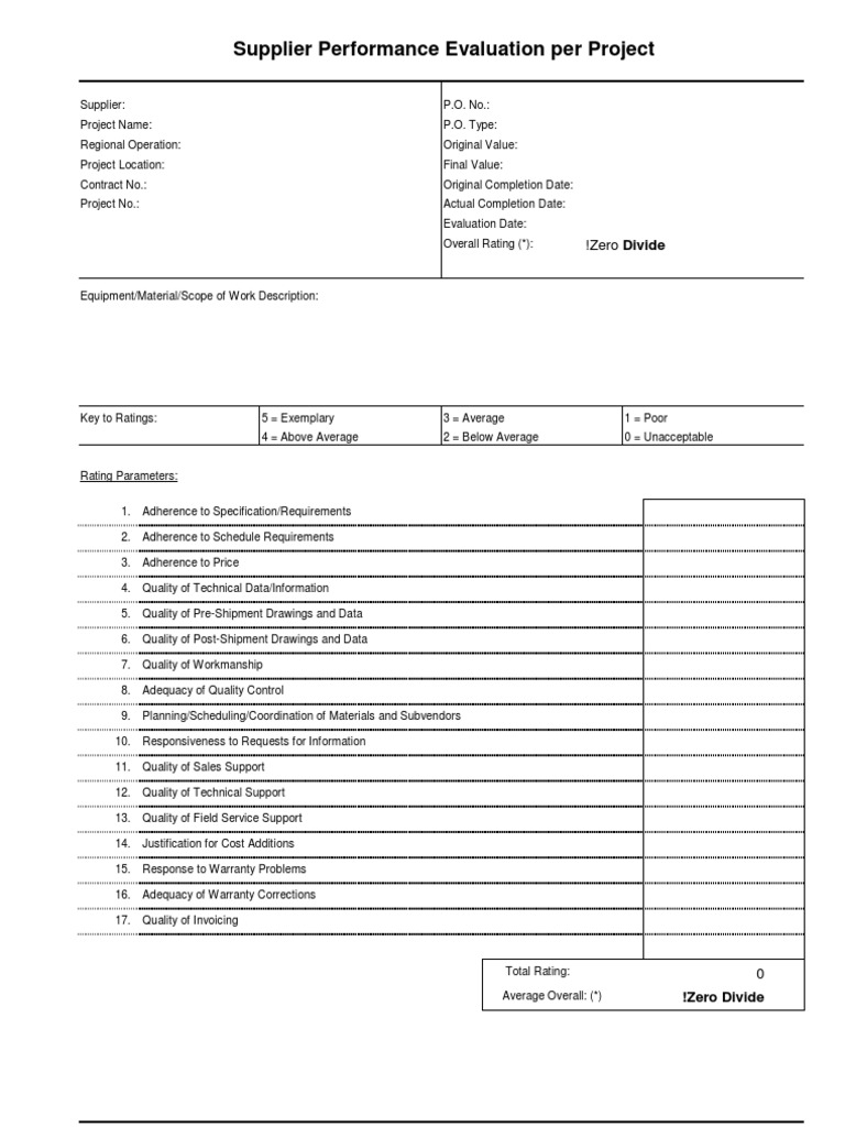 Supplier Performance Evaluation Template | PDF | Evaluation | Business