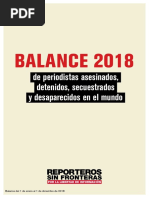Balance Anual de Reporteros Sin Fronteras (RSF) 2018.