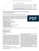 Consenso para La Elaboración Del Alta Hospitalaria en Especialidades Médicas.