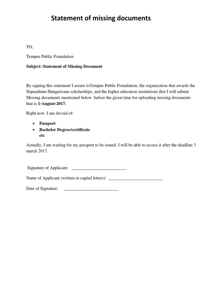 Statement of Missing Documents for Stipendium | PDF | Social Science | Law