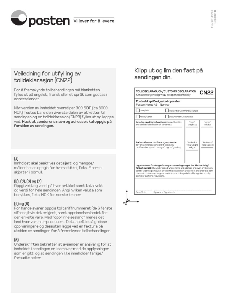 Tolldeklarasjon For Brevsending - CN22 | PDF