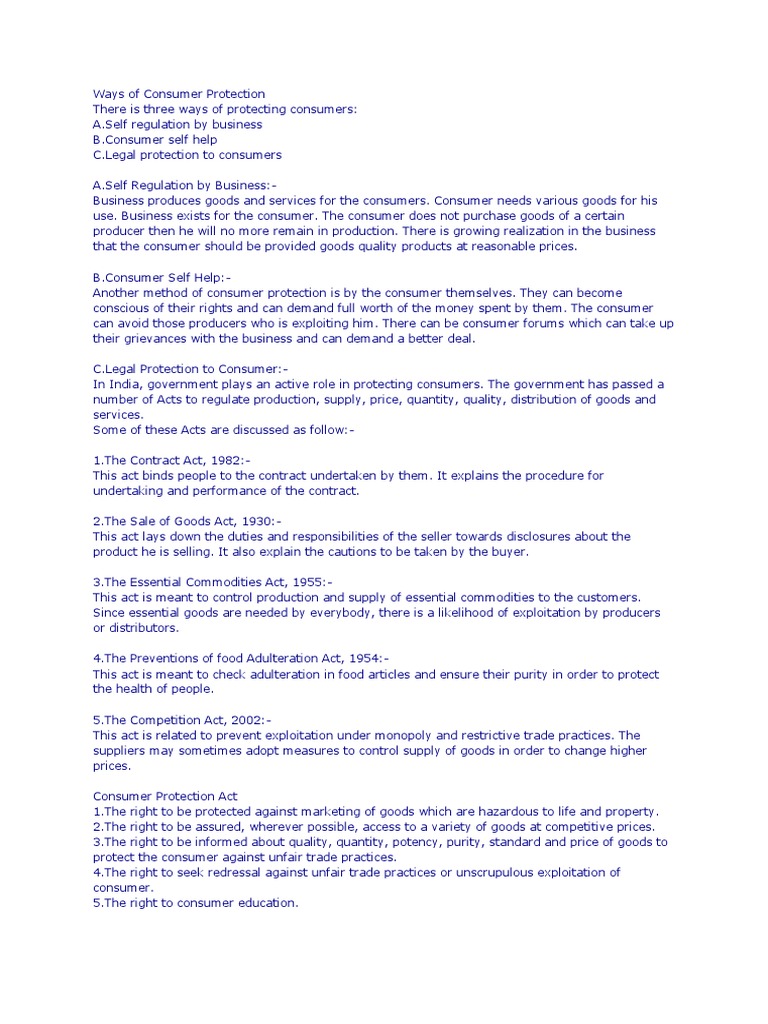 Methods of Consumer Protection Explained | PDF | Consumer Protection ...