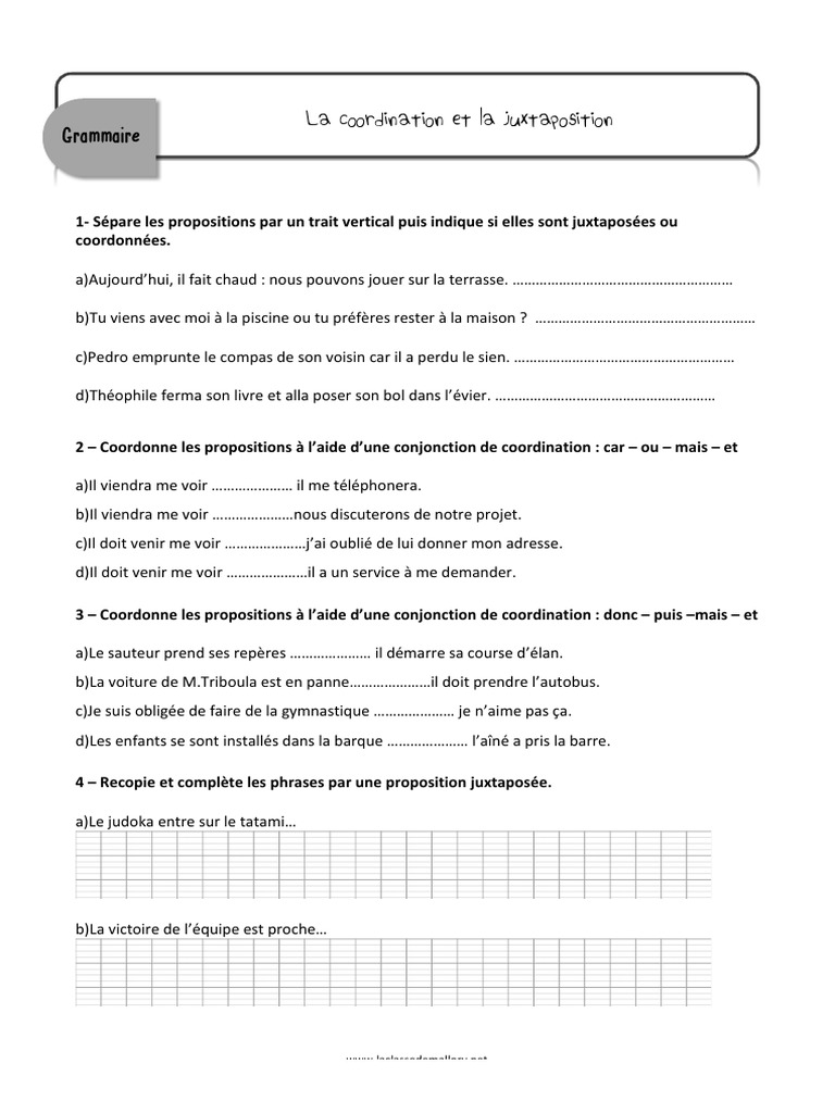Les Conjonctions De Coordination Exercices Pdf Coordination Et Juxtaposition | PDF