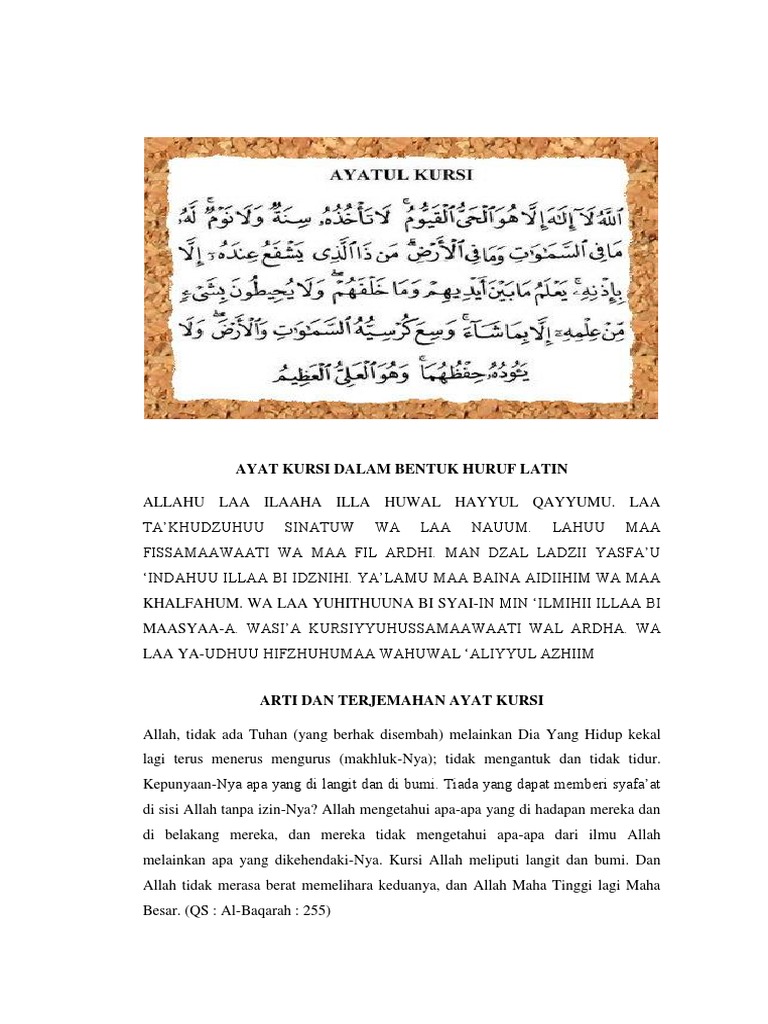 Ayat Kursi Dalam Bentuk Huruf Latin