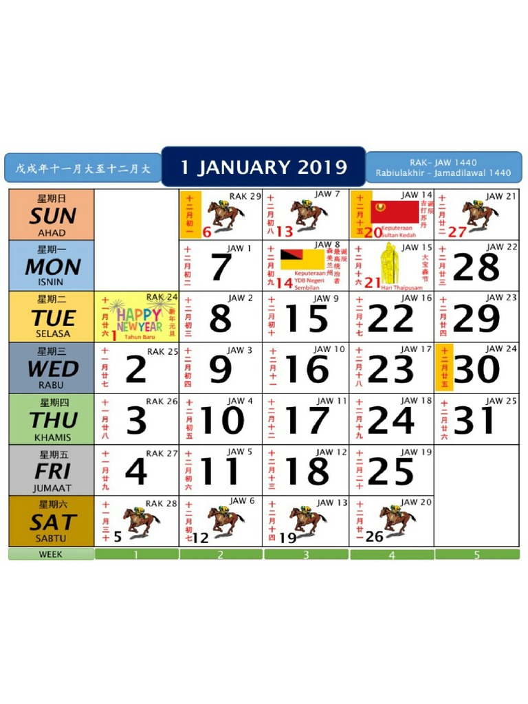 Kalendar Kuda 2019