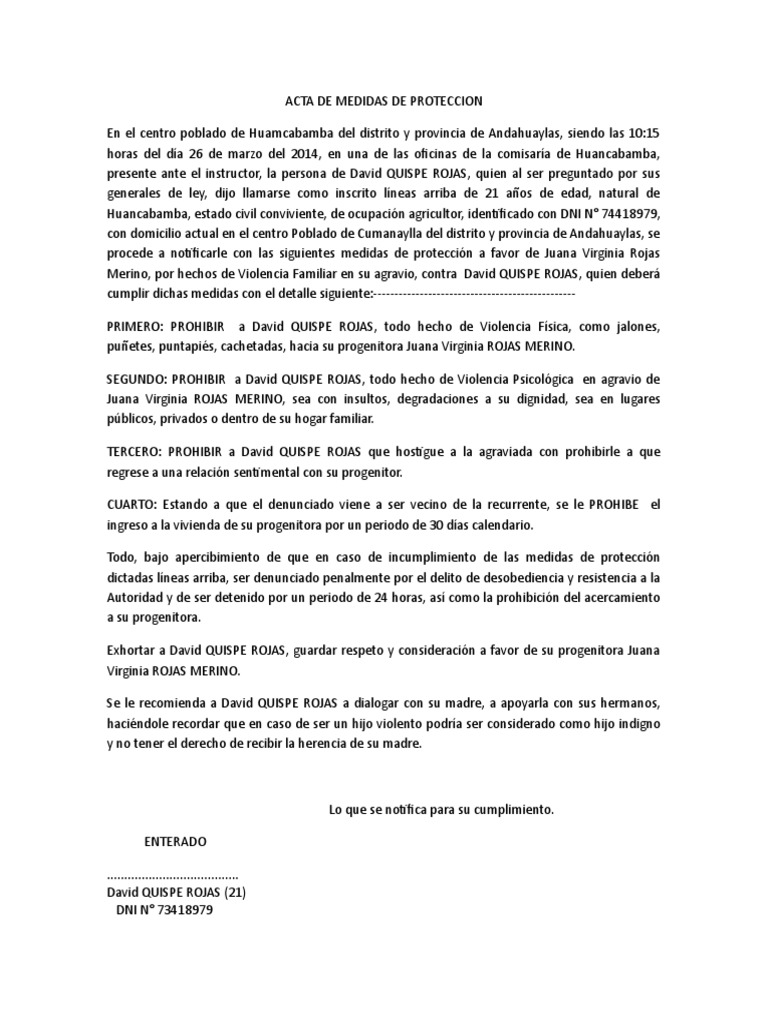 Acta de Medidas de Proteccion  PDF  Violencia doméstica  Agresión