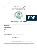 International Islamic University Islamabad: Circuit Analysis-I Lab (EE100L)