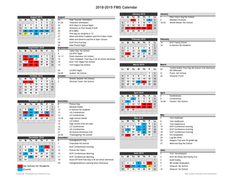 20182019 FMS Calendar August 2018 January 2019 PDF Jewish