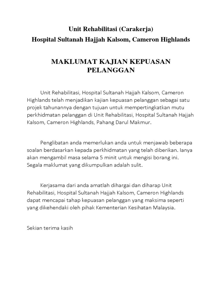 Borang Kajian Kepuasan Pelanggan Docx