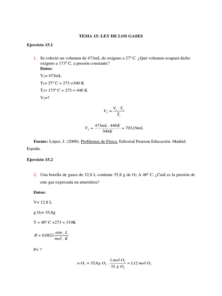 Ejercicios sobre la Ley de los Gases | PDF | Gases | Mole (Unidad)