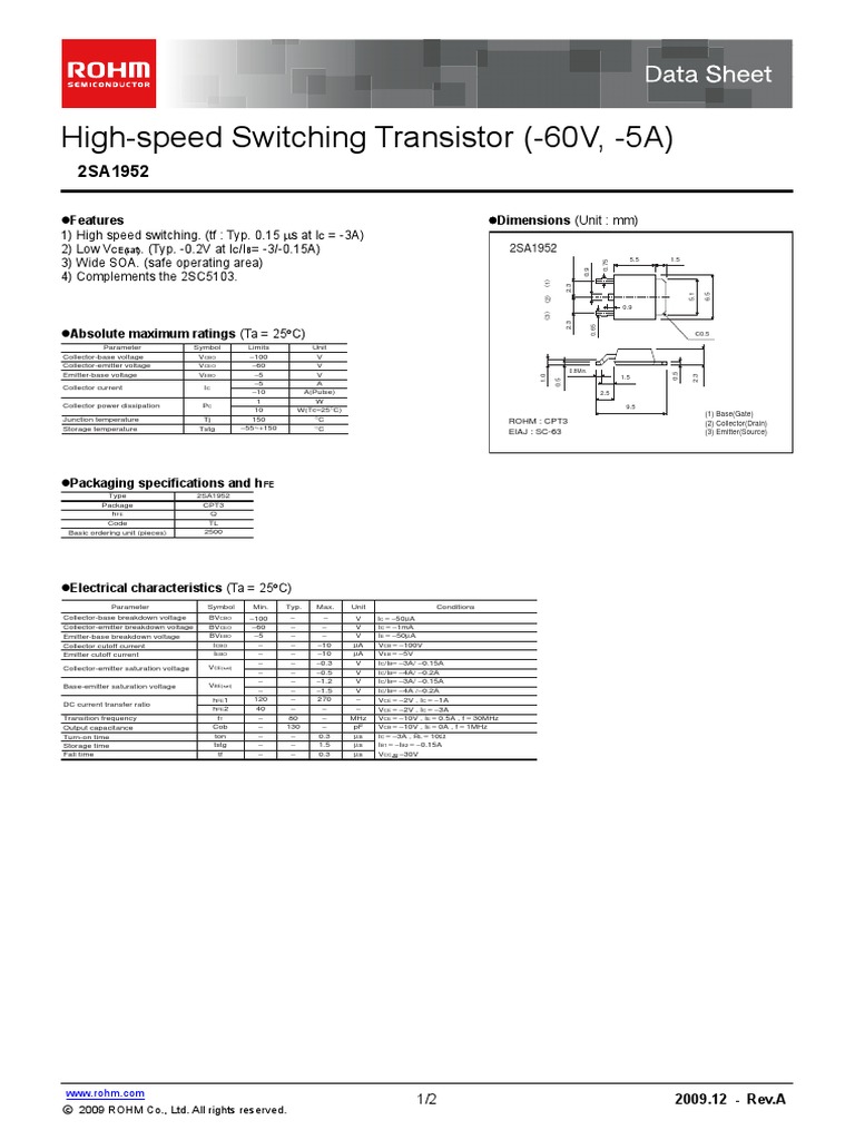 HighSpeed Switching Transistor (60V, 5A) Features Dimensions (Unit MM) PDF Electronic