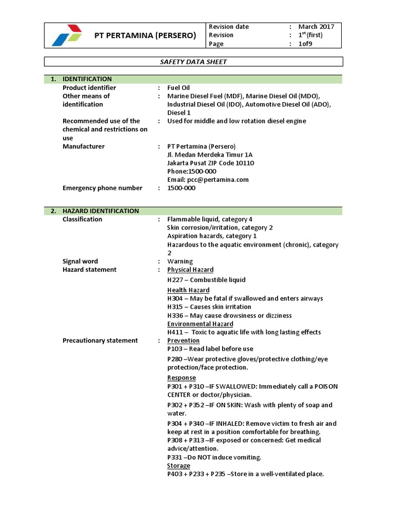 Template Contoh HSE Plan Toxicity Dangerous Goods