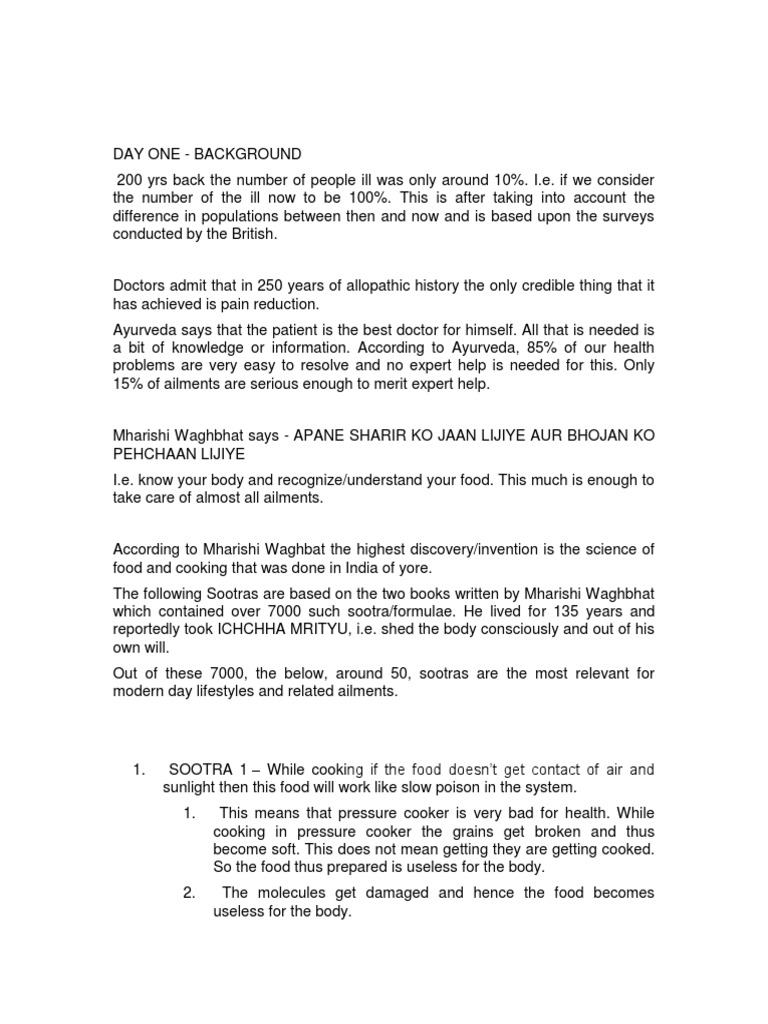 Rajiv Dixit Rules For Healthy Living PDF Lunch Ayurveda