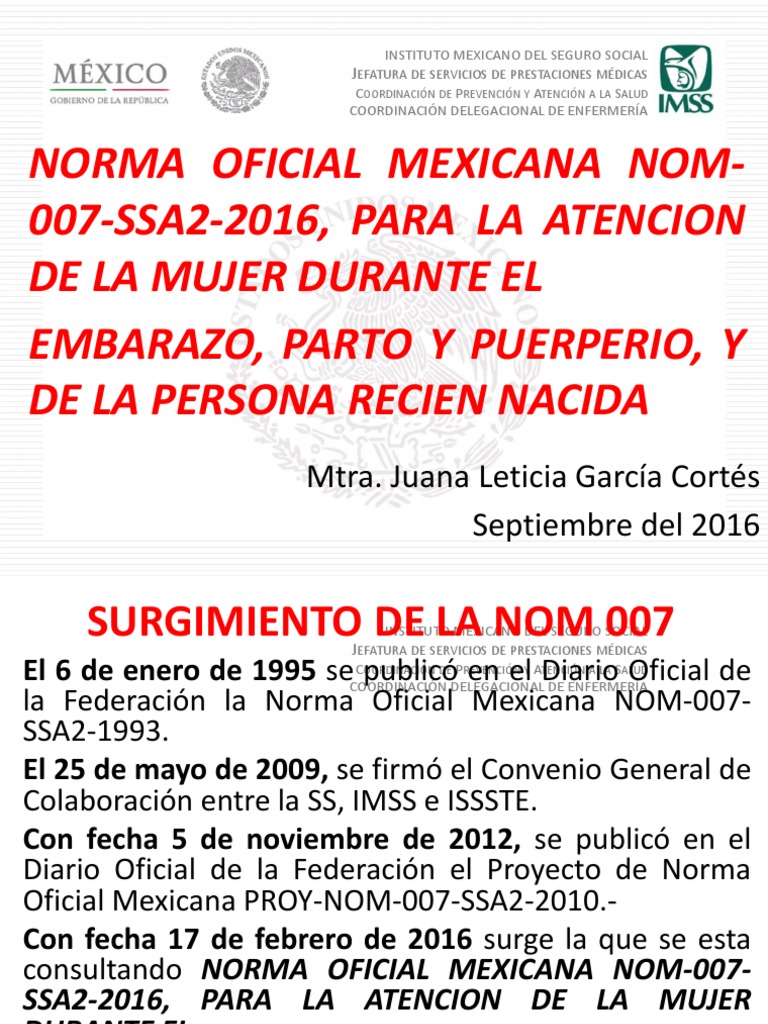 Presentacion de NOM 007 2016 | Cuidado de la salud | Salud pública