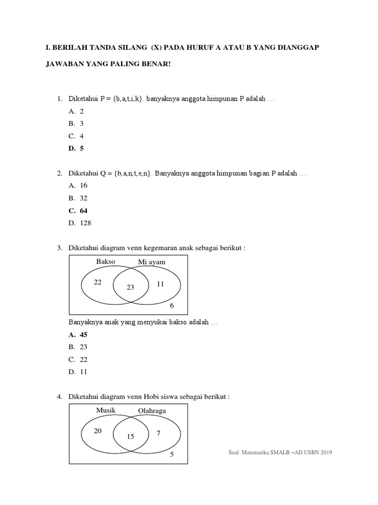 Soal Matematika Smalb Ad Usbn 2019