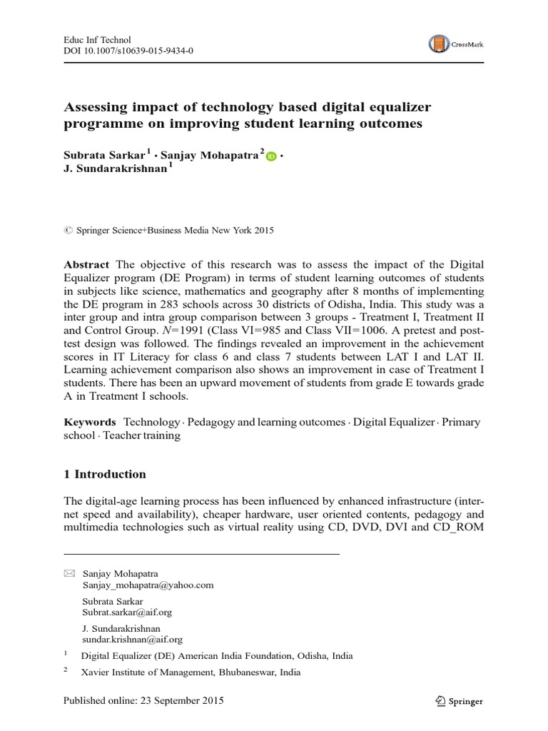 Assessing Impact of Technology Based Digital Equalizer Programme On