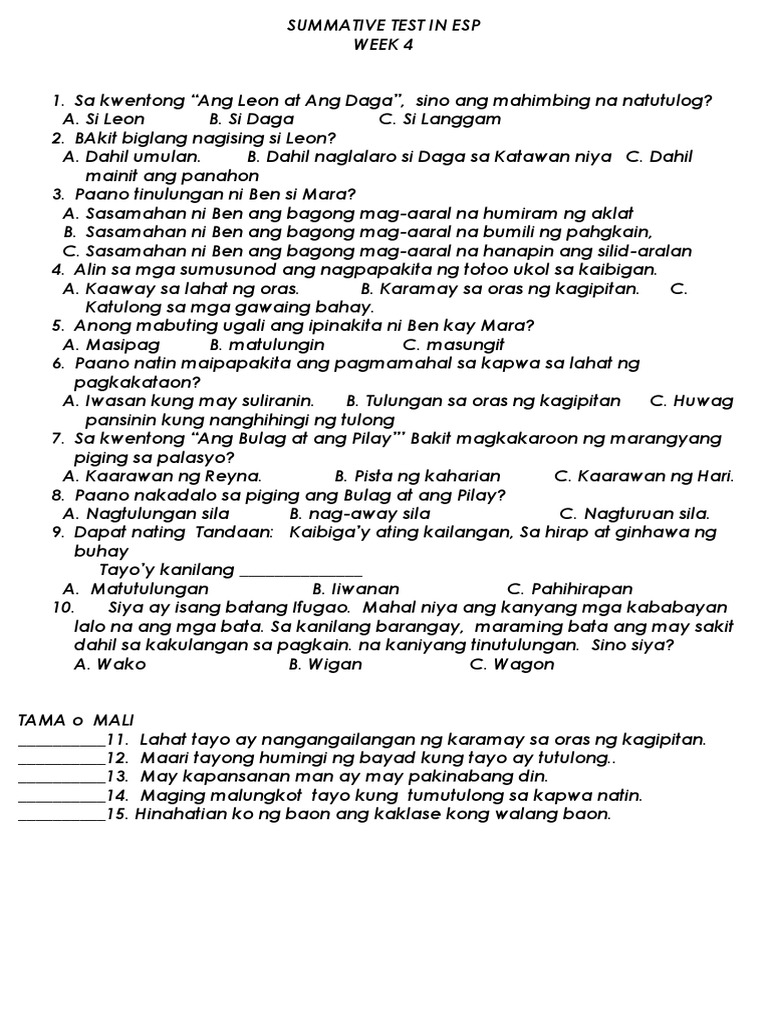 Summative Test Week 4 2018 | PDF