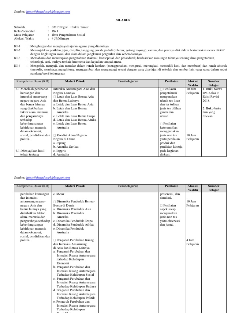 2. Silabus IPS Kelas IX K13 Revisi 2018