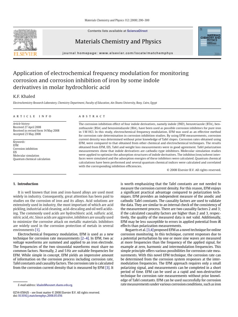 Materials Chemistry and Physics PDF Computational Chemistry Corrosion