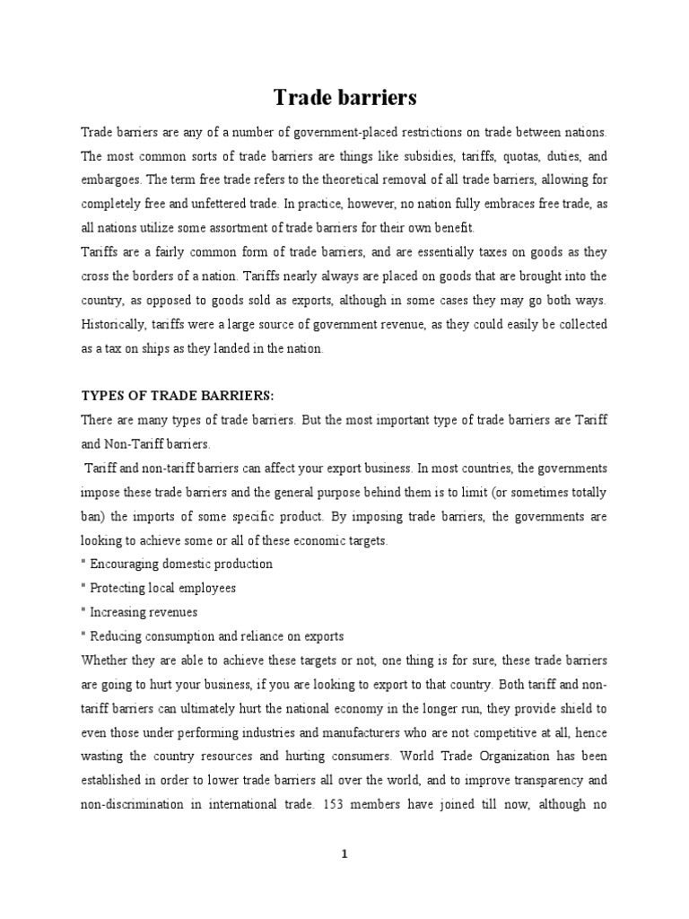 Trade Barriers Final | PDF | Tariff | Non Tariff Barriers To Trade