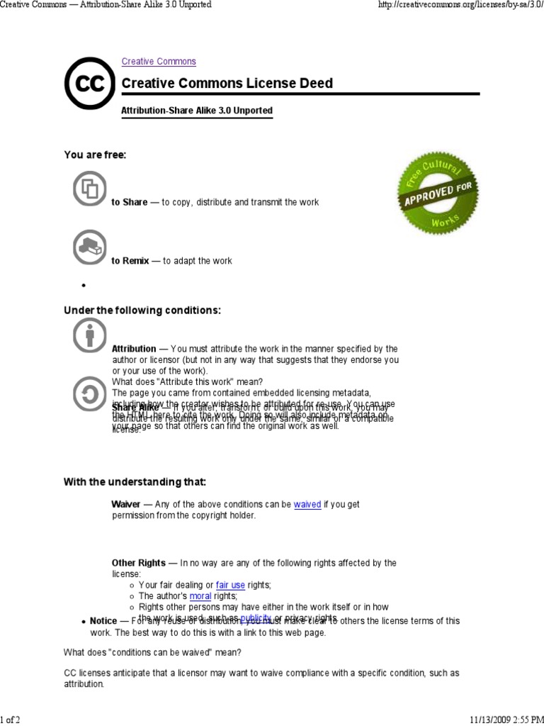 Creative - Commons Licence Deed PDF | PDF | Creative Commons 