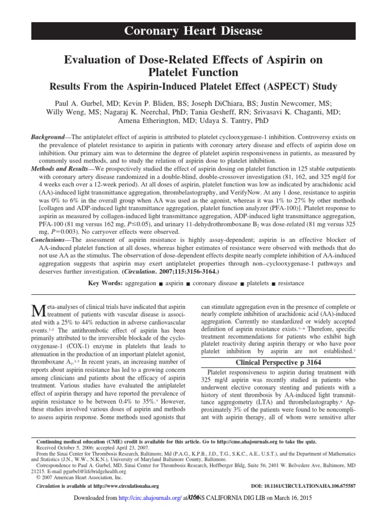 Evaluation of Dose-Related Effects of Aspirin On Platelet Function ...