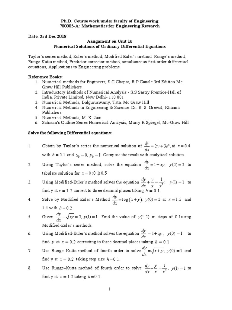 Numerical Solutions of ODEs in Engineering | PDF | Differential ...
