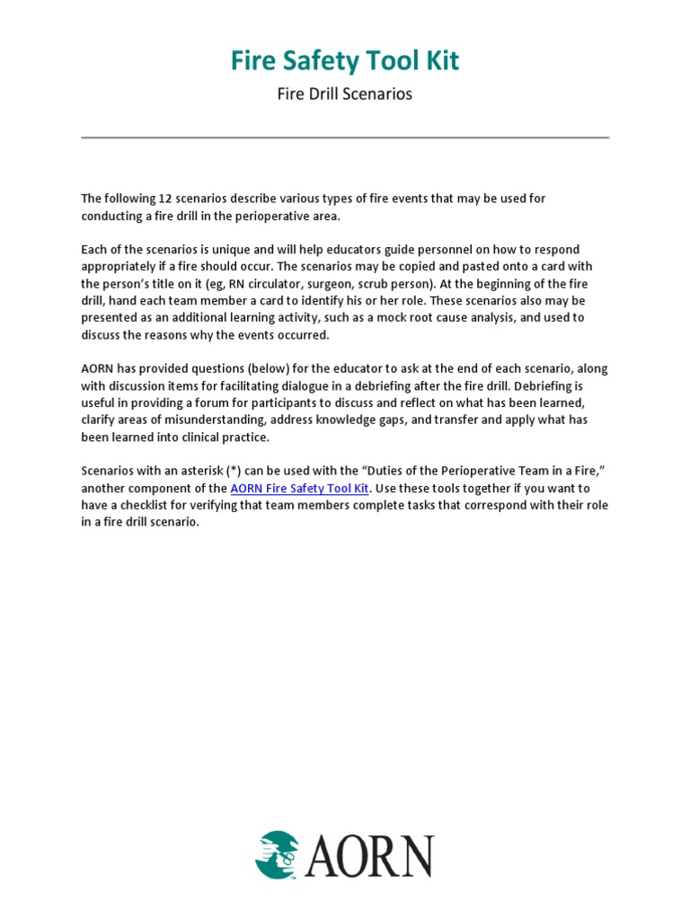 Fire Drill Scenarios PDF Surgery Anesthesia
