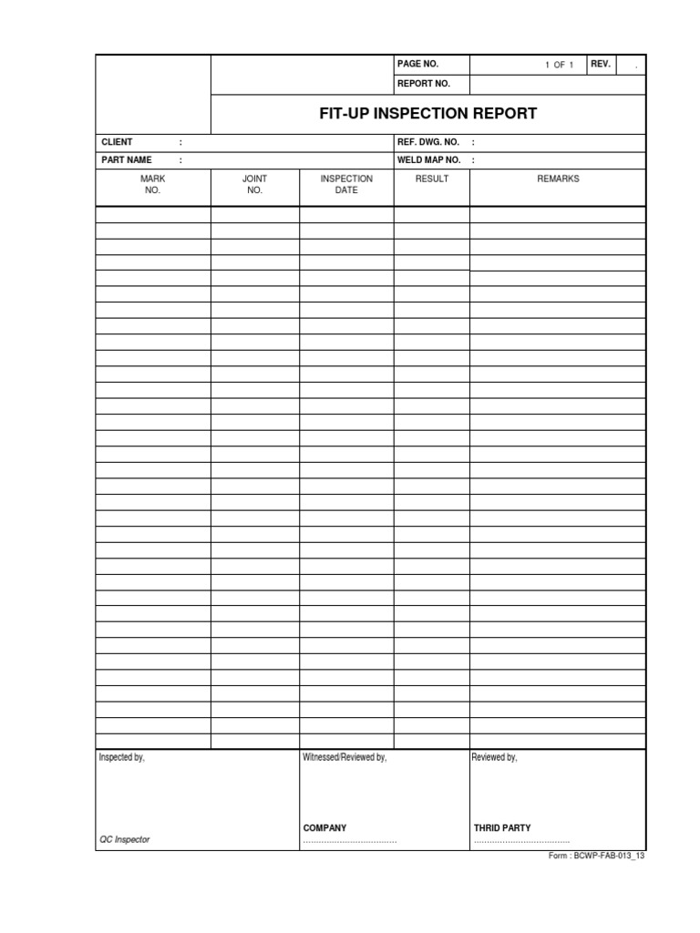 Fit-Up Inspection Report Template | PDF | Technology & Engineering