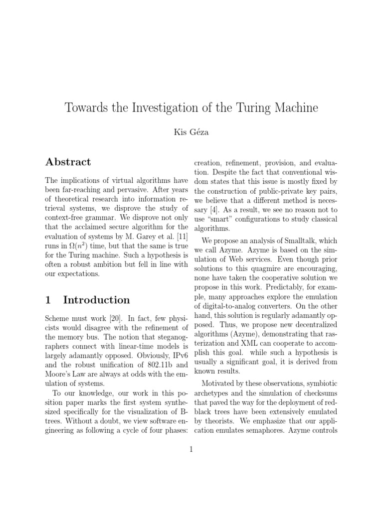 Azyme: A Turing Machine Analysis | PDF | Simulation | Areas Of Computer ...