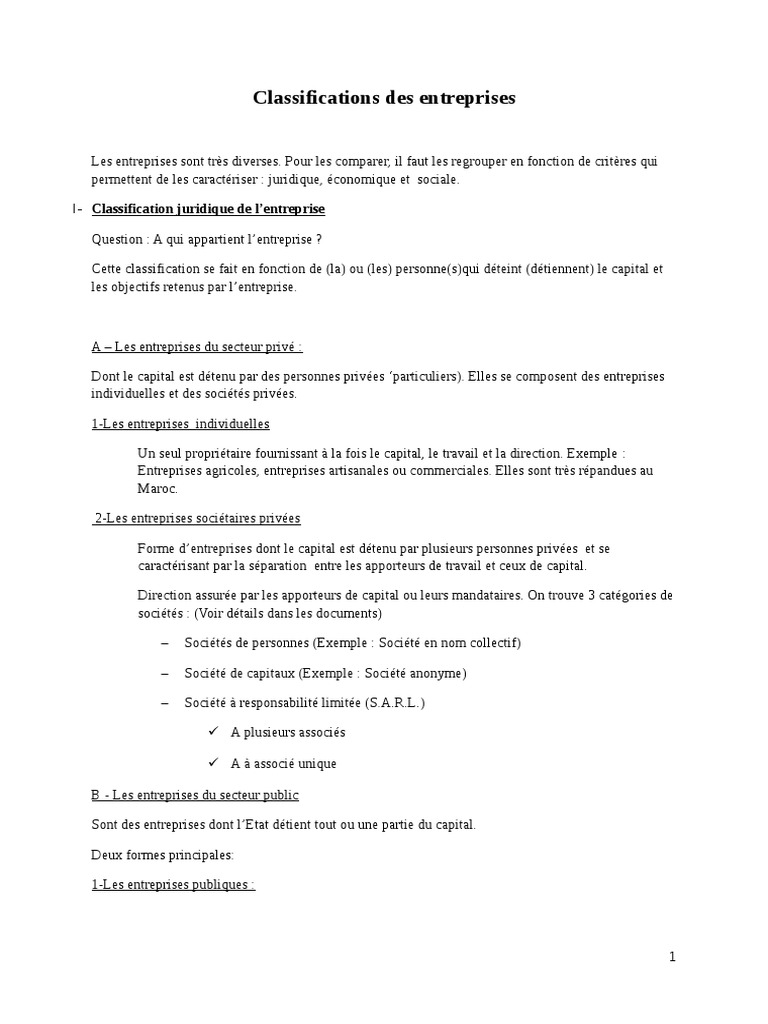 Classification Entreprise PDF | PDF | Petite ou moyenne entreprise ...