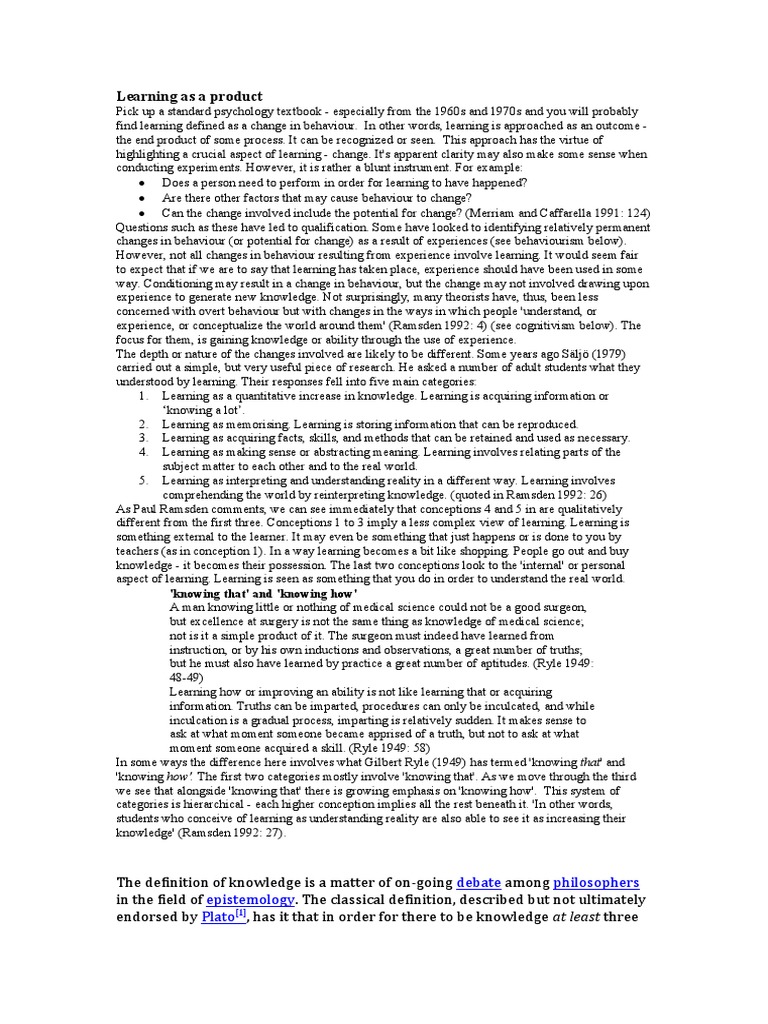Learning As A Product PDF Learning Knowledge