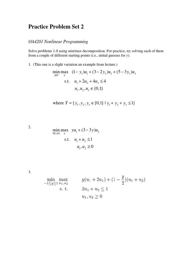 Nonlinear Programming Practice Problems | PDF