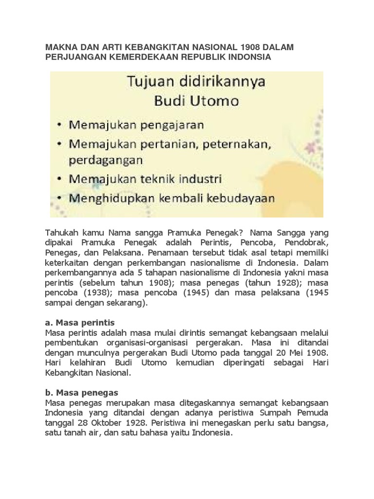 Makna Dan Arti Kebangkitan Nasional 1908 Dalam Perjuangan Kemerdekaan Republik Indonsia