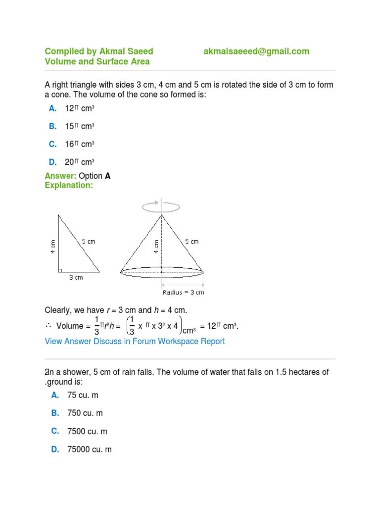 Volume and Surface Area Problems | PDF | Triangle | Area