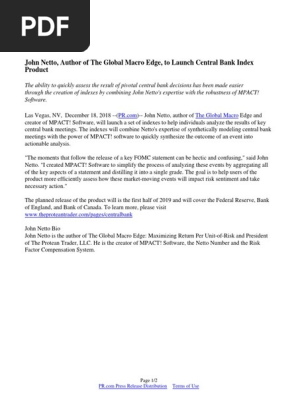 John Netto, Author of The Global Macro Edge, To Launch Central
