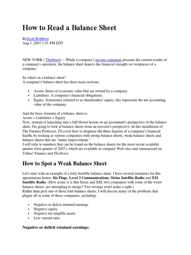Understanding Balance Sheets for Investors | PDF | Balance Sheet ...