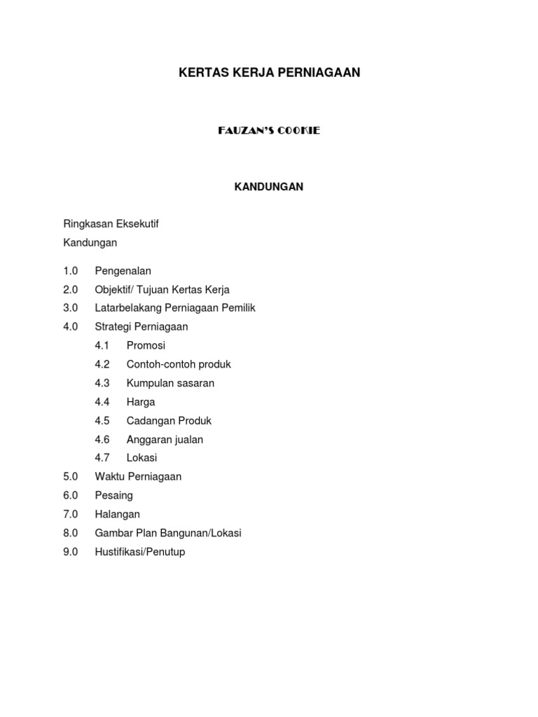 Kertas Kerja Perniagaan Pdf