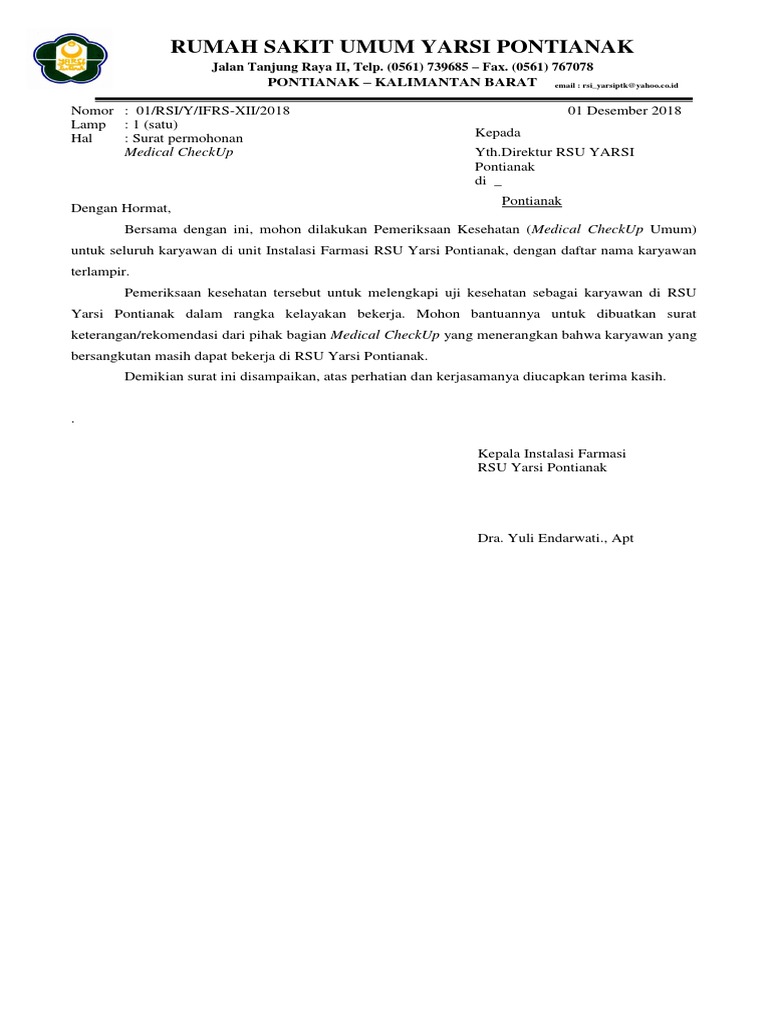 Contoh Surat Permohonan Mcu