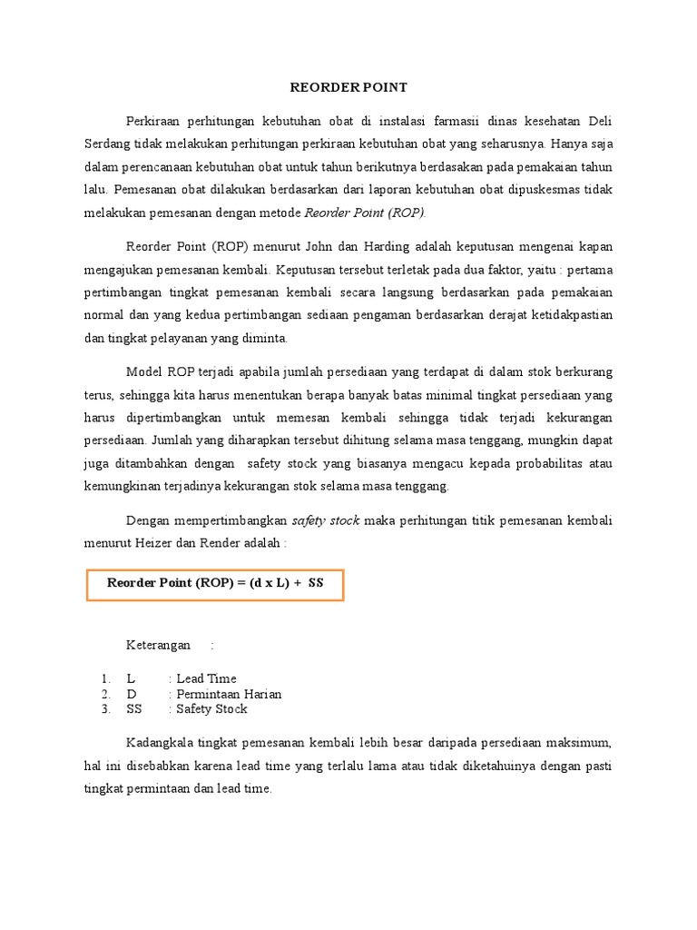Perhitungan Reorder Point Obat | PDF